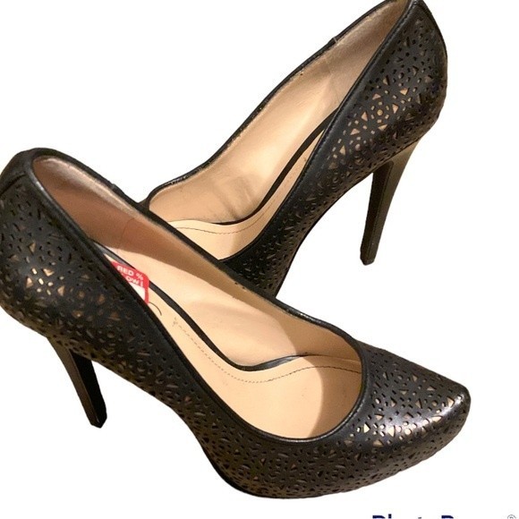 BCBG PARIS Padgett Black Laser Cutout Patent Leather Platform Stiletto Heels 8 - Picture 2 of 8